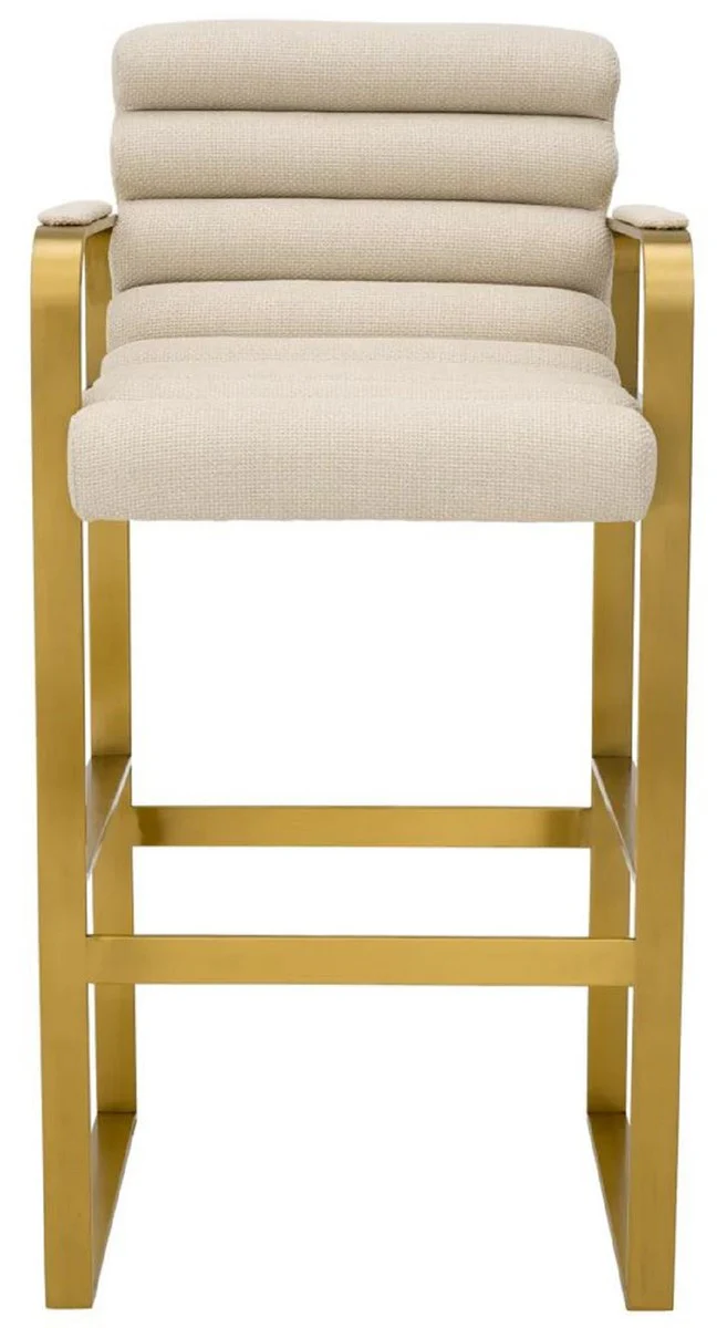 Casa Padrino silla de bar de terciopelo de lujo con reposabrazos arena / lat¨®n 53,5 x 57,5 ??x A. 107 cm - Taburete de bar tapizado de acero inoxidable - Muebles de bar de lujo - Calidad de lujo
