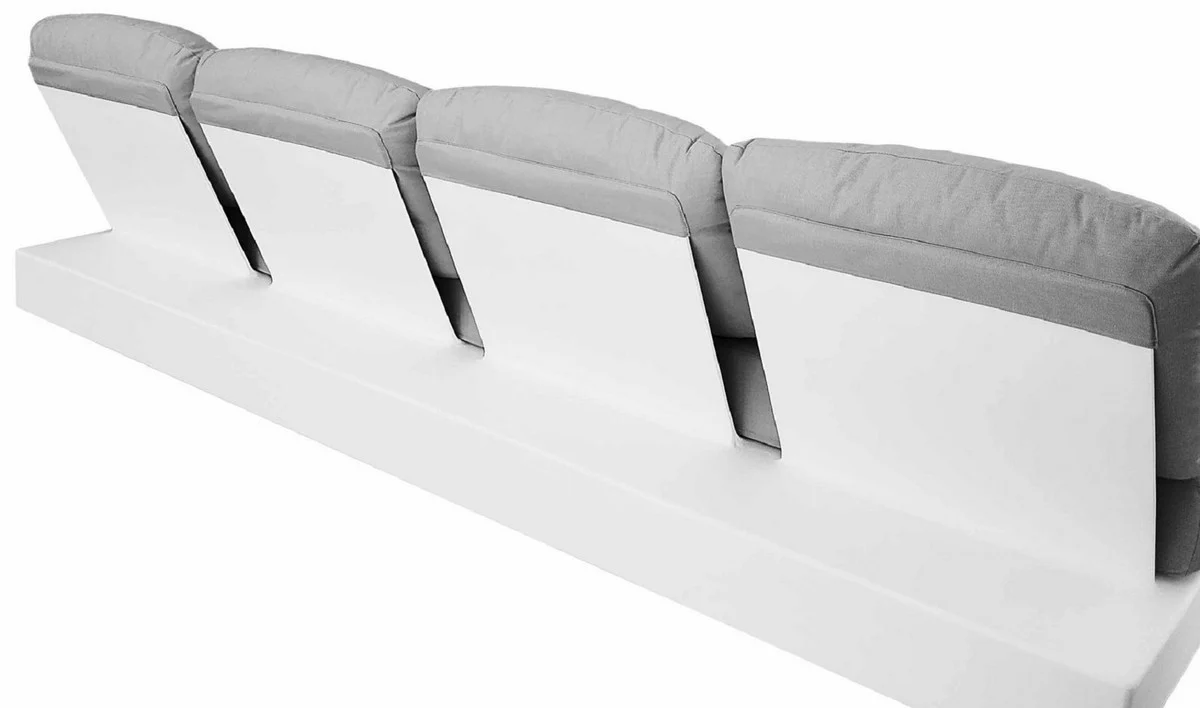 Casa Padrino sofá de jardín de lujo de 4 plazas gris / blanco mate 280 x 90 x A. 70 cm - Sofá de jardín resistente a la intemperie - Muebles de Hotel - Calidad de Lujo