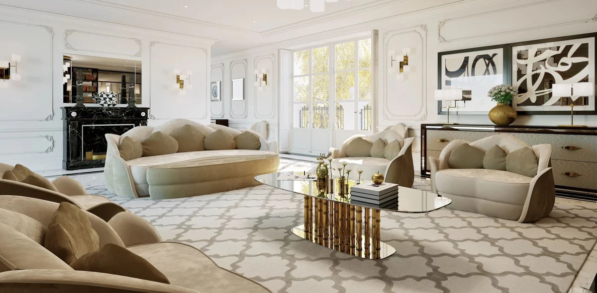 Casa Padrino mesa de centro de dise?o de lujo bamb¨² oro 180 x 80 x A. 57 cm - Mesa de sal¨®n con tapa de vidrio ovalada - Muebles de Sal¨®n - Muebles de Hotel - Calidad de Lujo