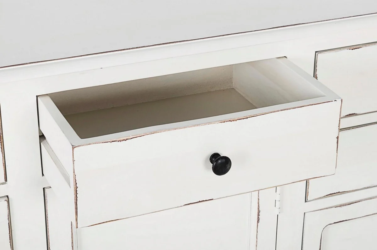 Casa Padrino aparador de estilo campestre blanco antiguo 145 x 40 x A. 85 cm - Armario de estilo campestre con 3 puertas y 5 cajones - Muebles de estilo campestre - Interiores de estilo campestre