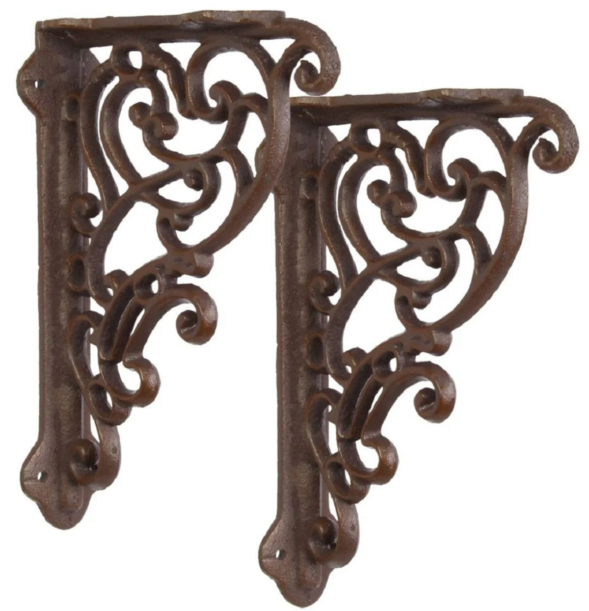Casa Padrino Conjunto de Soporte de Pared Art Nouveau de Hierro Fundido Marrón H. 25 cm - Decoración de Pared Barroco y Art Nouveau