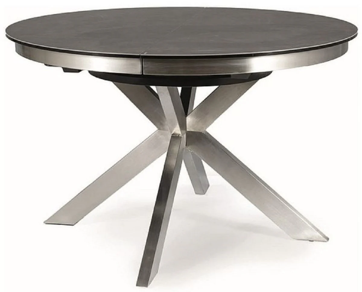 Casa Padrino mesa de comedor de dise?o gris / plata 120-160 x 120 x A. 76 cm - Mesa de comedor extensible con tablero de vitrocer¨¢mica y patas de acero inoxidable - Muebles de comedor de dise?o
