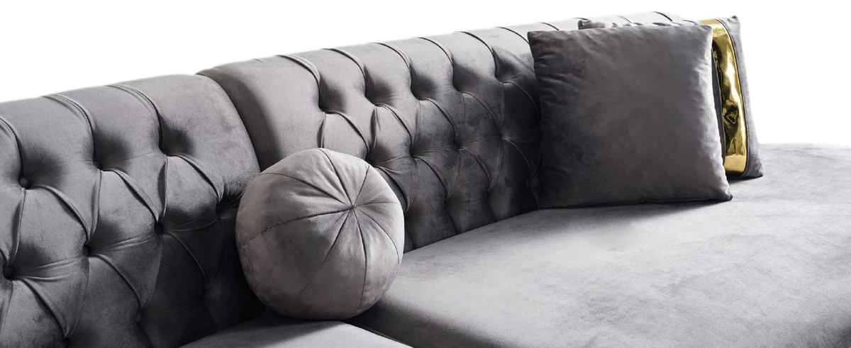 Casa Padrino sof¨¢ de 4 plazas de lujo gris / oro 330 x 120 x A. 76 cm - Sof¨¢ de sal¨®n con tela de terciopelo fino - Muebles de sal¨®n - Muebles de lujo - Interiores de sal¨®n - Interiores de lujo