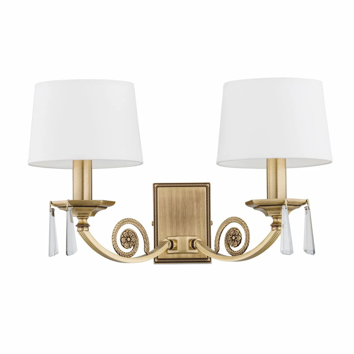 Casa Padrino l¨¢mpara de pared doble de cristal barroco de lujo lat¨®n con p¨¢tina / blanco 47 cm