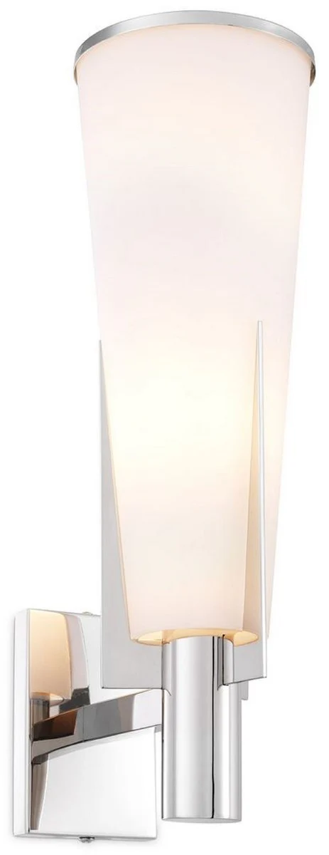 Casa Padrino lámpara de pared de lujo plata / blanco 13 x 19 x A. 40,5 cm - Elegante aplique de metal con pantalla de vidrio - Lámparas de Lujo