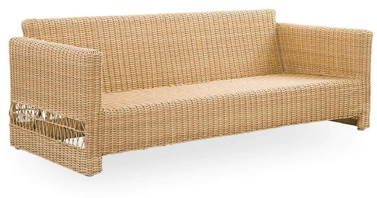 Casa Padrino sofá de jardín de lujo con cojínes natural / blanco 200 x 86 x A. 71 cm - Sofá de jardín y terraza resistente a la intemperie - Muebles de Jardín y Terraza