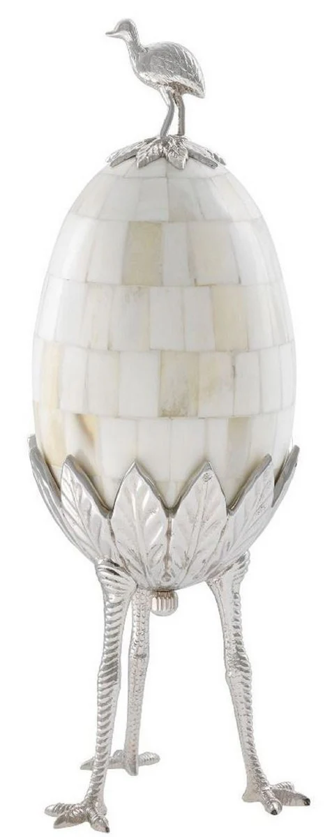 Casa Padrino objeto de decoración de lujo emu huevo natural / plata Ø 12 x H. 33 cm - Accesorios de Decoración de Oficina