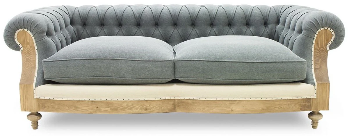Casa Padrino sof¨¢ Chesterfield de lujo gris / crema / natural 215 x 100 x A. 72 cm - Sof¨¢ de sal¨®n - Muebles de sal¨®n - Muebles Chesterfield - Muebles de lujo - Interior de sal¨®n