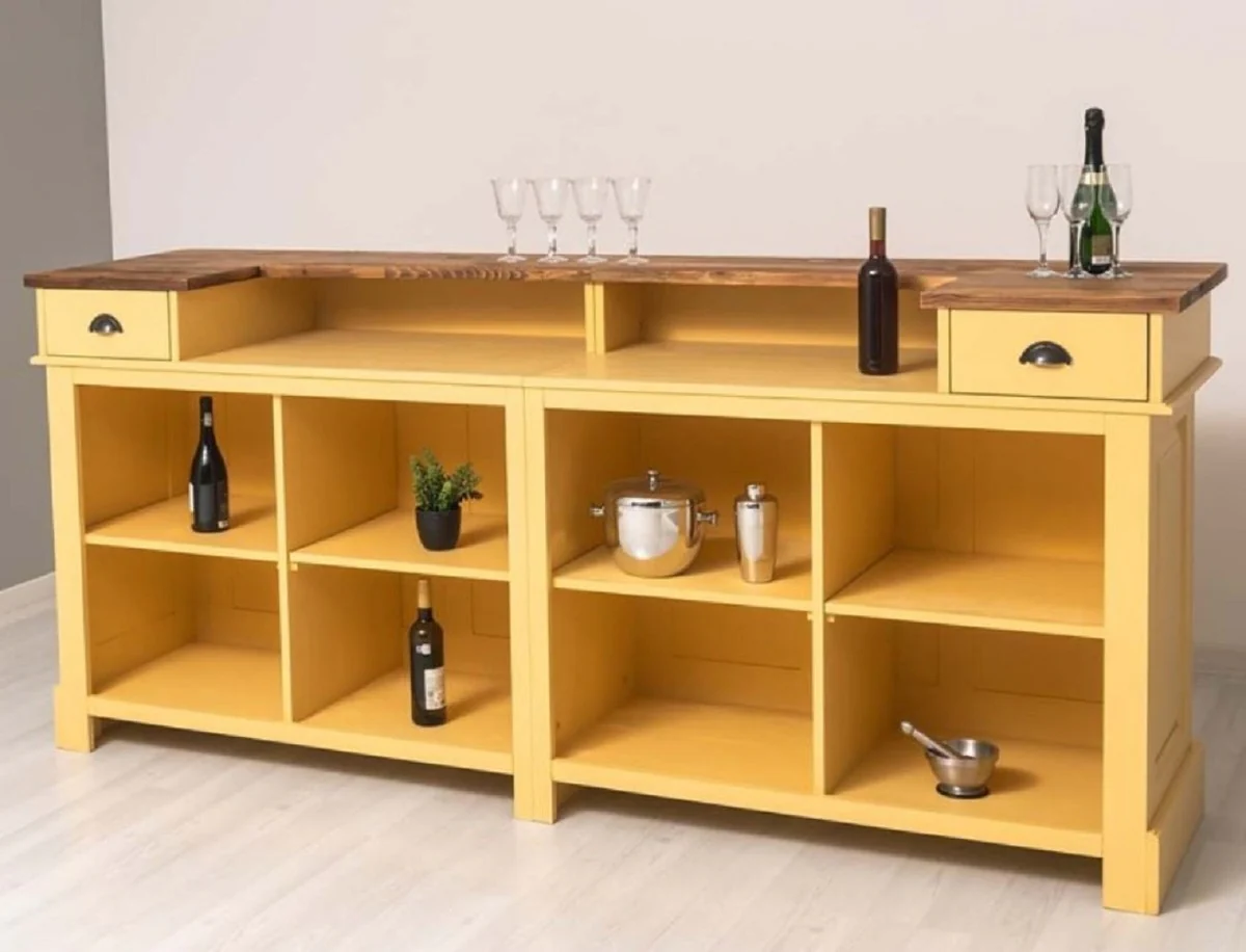 Casa Padrino barra de bar de estilo campestre amarillo / marr¨®n 240 cm - Muebles de bar estilo campestre