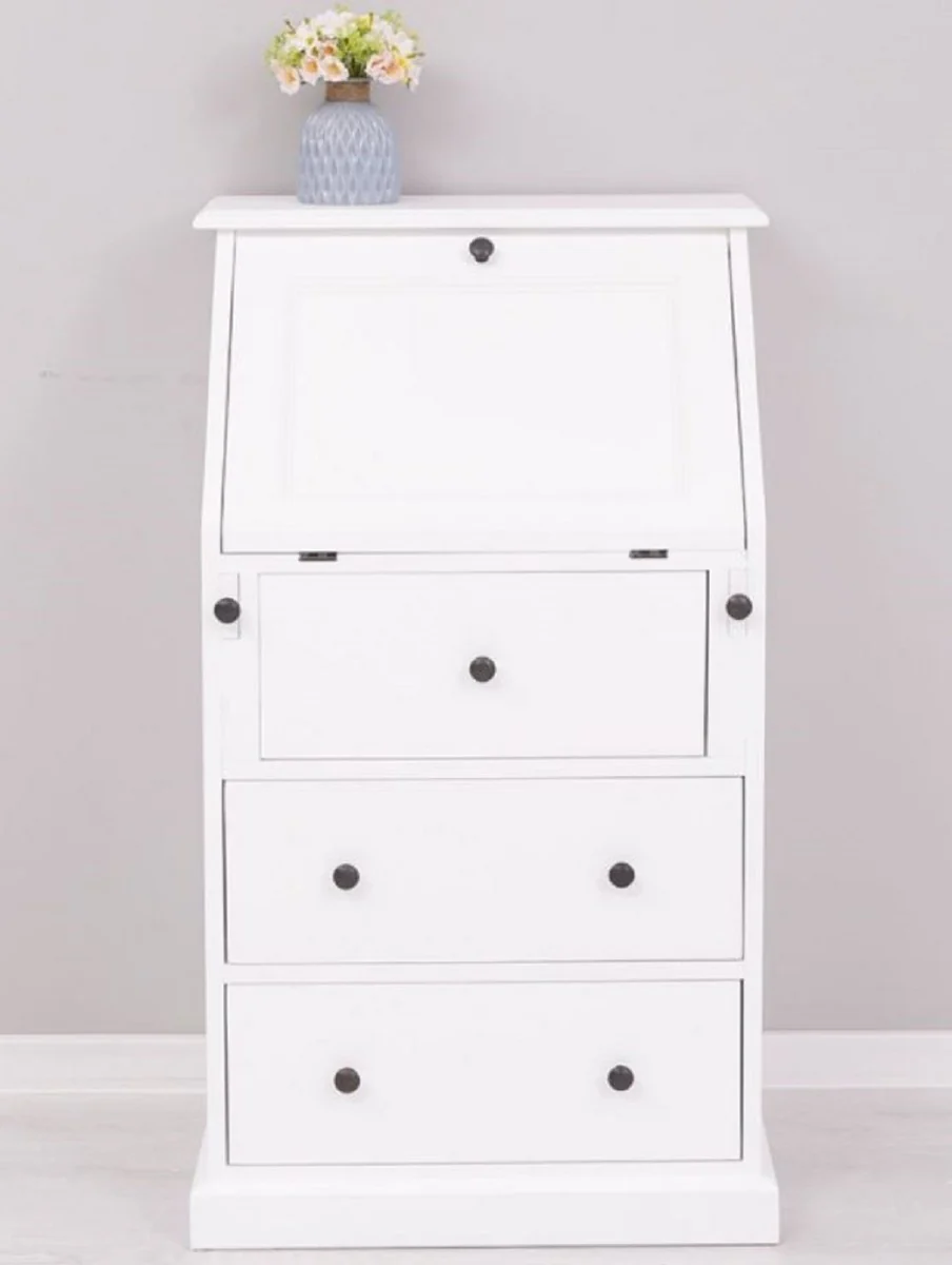 Casa Padrino secretaria c¨®moda de estilo campestre blanco 65 x 45 x A. 110 cm - Armario de madera maciza con 5 cajones - Muebles de madera maciza - Muebles de estilo campestre