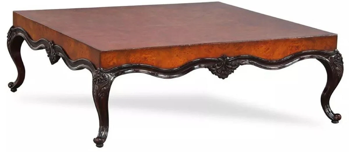 Casa Padrino mesa de centro barroco de lujo marr¨®n / negro 136 x 136 x A. 46 cm - Magn¨ªfica mesa de sal¨®n en estilo barroco - Muebles barrocos - Muebles de lujo en estilo barroco