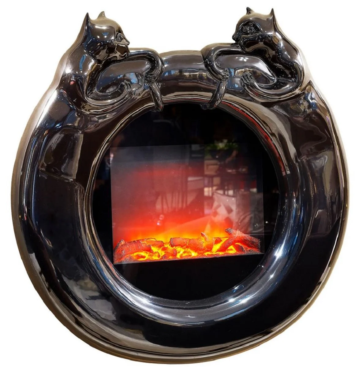 Casa Padrino chimenea el¨¦ctrica de pared de lujo negro alto brillo ? 76 cm - Chimenea el¨¦ctrica LED redonda - Chimenea de pared de dormitorio y de sal¨®n - Calidad de lujo - Made in Italy