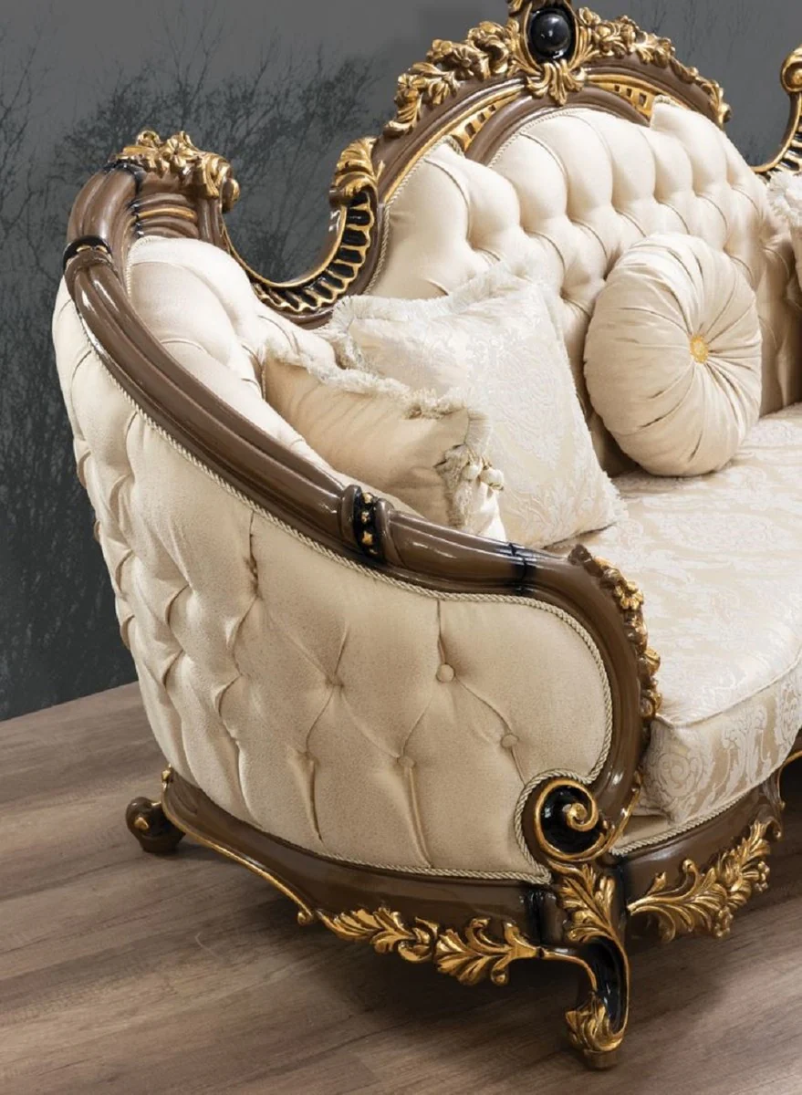 Casa Padrino sof¨¢ barroco de lujo oro / marr¨®n / negro / oro - Magn¨ªfico sof¨¢ de sal¨®n con patr¨®n elegante - Muebles de sal¨®n y hotel barrocos - Noble y Magn¨ªfico