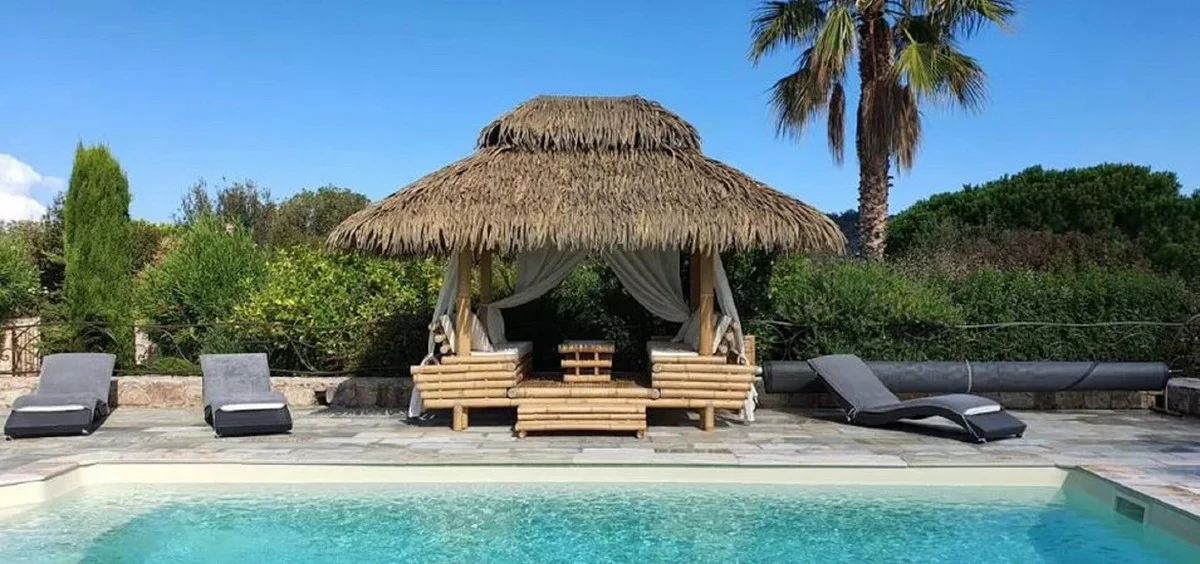 Casa Padrino Casa de Jard¨ªn de Lujo Natural 430 x 330 x A. 350 cm - Casa de Jard¨ªn de Bamb¨² Resistente a la Intemperie - Casa de Piscina de Bamb¨² - Casas de Jard¨ªn de Bamb¨² de Lujo