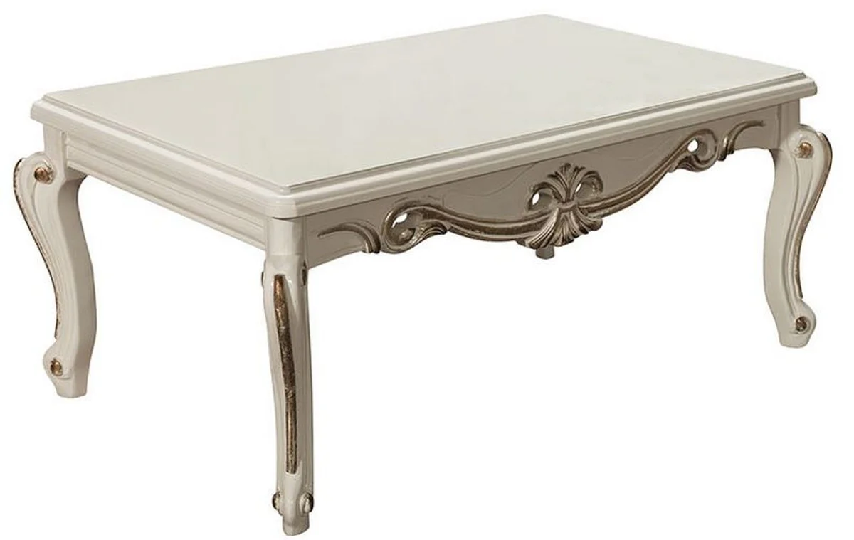 Casa Padrino mesa de centro de madera maciza barroco de lujo blanco / oro 110 x 70 x A. 50 cm - Mesa de Sal¨®n - Muebles de Sal¨®n