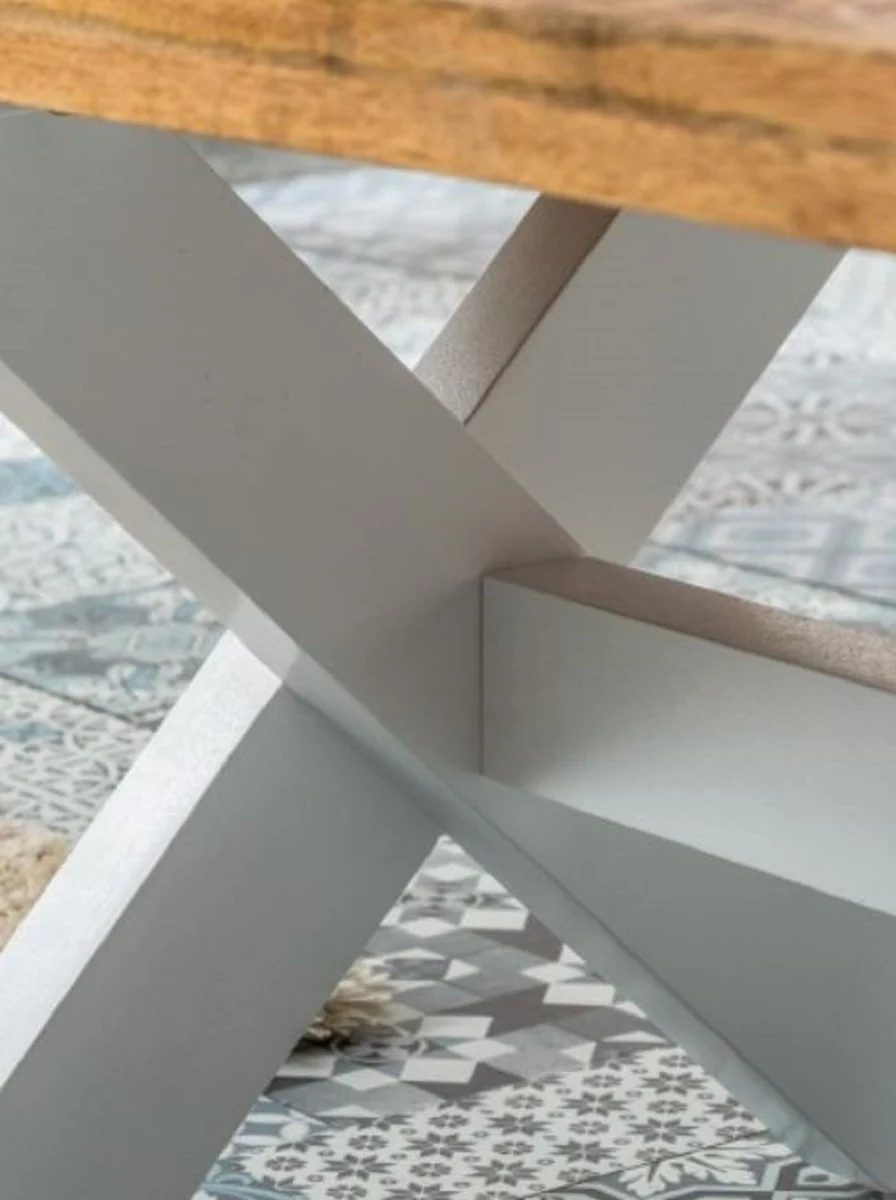 Casa Padrino mesa de centro de estilo campestre natural / blanco 110 x 60 x A. 45 cm - Mesa de sal¨®n hecha a mano de madera maciza - Muebles de sal¨®n en estilo campestre