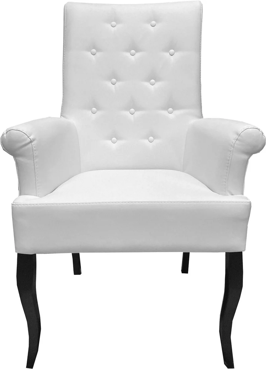 Casa Padrino silla de comedor Chesterfield Neo Barroco blanco / negro - Silla de cuero sint¨¦tico con reposabrazos - Muebles Barrocos