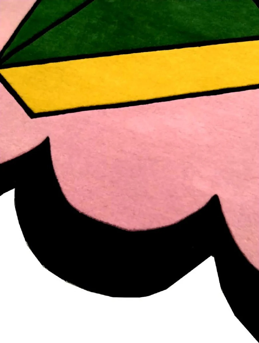 Casa Padrino alfombra de lana de diseño rosa / verde / amarillo / negro 200 x 300 cm - Alfombra de salón con diseño - Colección de Lujo