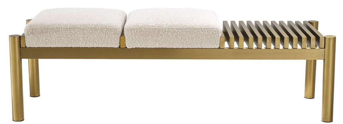 Casa Padrino banco de lujo crema / latón 140 x 44 x A. 45 cm - Banco acolchado de acero inoxidable - Muebles de Sala de Estar - Muebles de Hotel - Colección de Lujo
