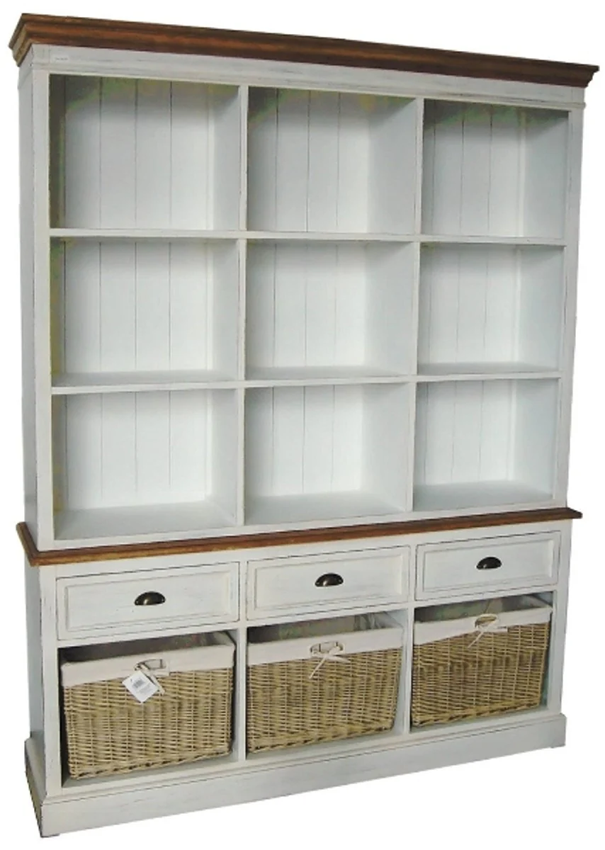 Casa Padrino Country Style Wall Cabinet Antique White / Brown 160 x 40 x H. 206 cm - Country Style Furniture