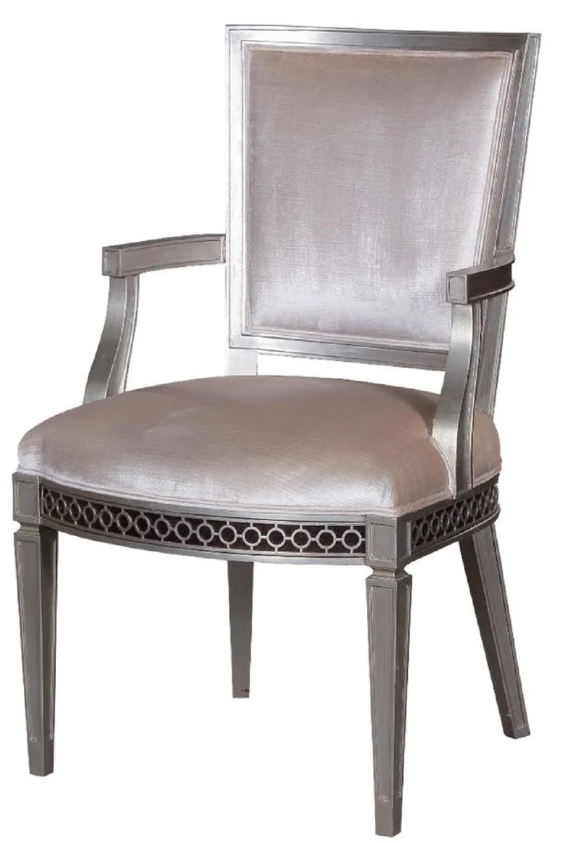 Casa Padrino silla de comedor Art Deco de lujo con reposabrazos rosa / plata 60 x 66 x A. 102 cm - Muebles de Lujo para Hoteles y Restaurantes