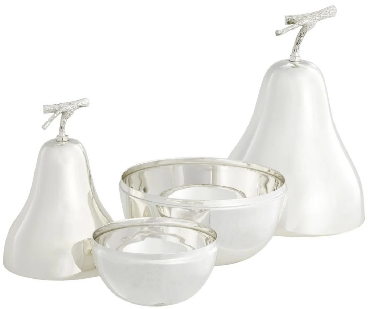 Casa Padrino conjunto de cajas de almacenamiento de lujo con tapa en forma de pera plata - Accesorios de Decoración de Lujo