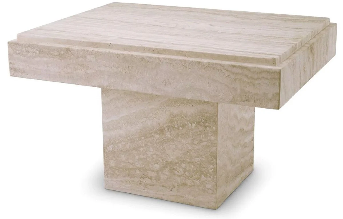 Casa Padrino mesa auxiliar de travertino de lujo beige 65 x 50,5 x A. 40,5 cm - Mesa auxiliar de piedra natural - Muebles de sal¨®n - Muebles de travertino - Muebles de lujo - Instalaci¨®n de lujo
