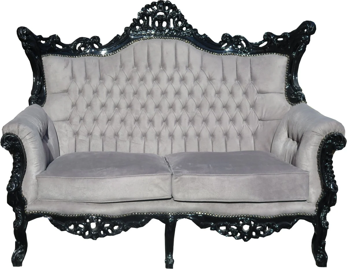 Casa Padrino Baroque 2 seater Sofa Master Gray / Black - Antique Style Living Room Furniture - Limited Edition
