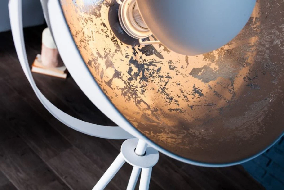 Casa Padrino lámpara de estudio de diseño blanco / plata 65 x A. 140 cm - Lámpara de pie trípode retro - Lámpara decorativa para sala de estar