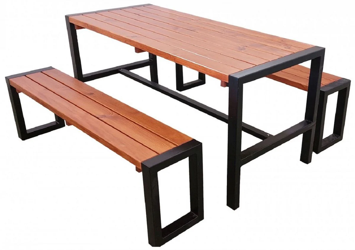 Casa Padrino mesa de jard¨ªn con 2 bancos marr¨®n / negro - Muebles de jard¨ªn