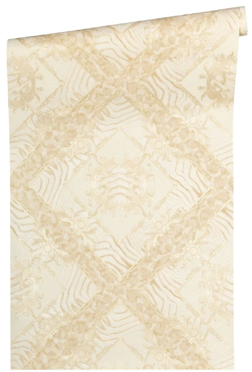 Papel pintado no tejido barroco diseñador Versace Vasmare 349044 crema / beige - Alta Calidad - Accesorios Decorativos