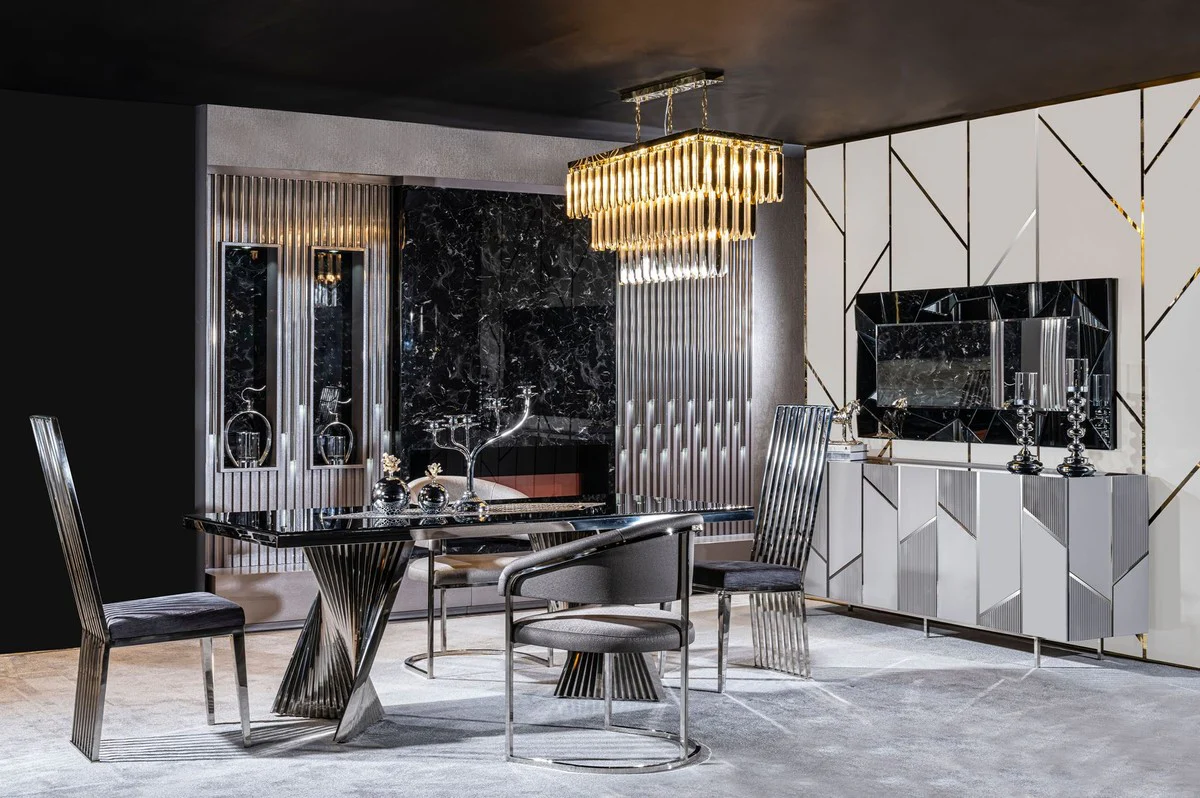 Casa Padrino aparador de lujo gris / plata 220 x 51 x A. 86 cm - Armario de madera maciza con 4 puertas - Muebles de comedor - Muebles de sal¨®n - Muebles de hotel - Muebles de lujo