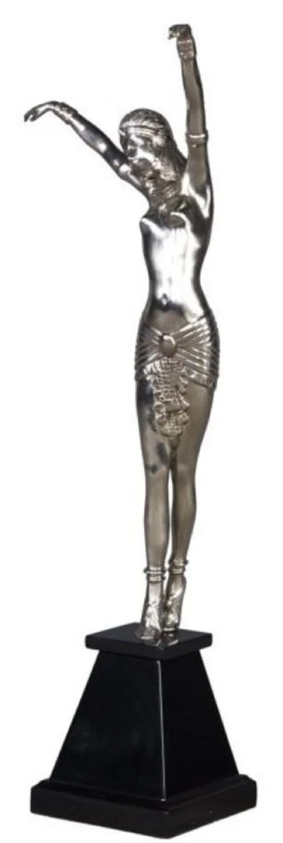 Casa Padrino Figura de Bronce de Lujo Cleopatra Plata / Negro 15 x 15 x H. 71 cm - Deco Figura sobre Base de Madera