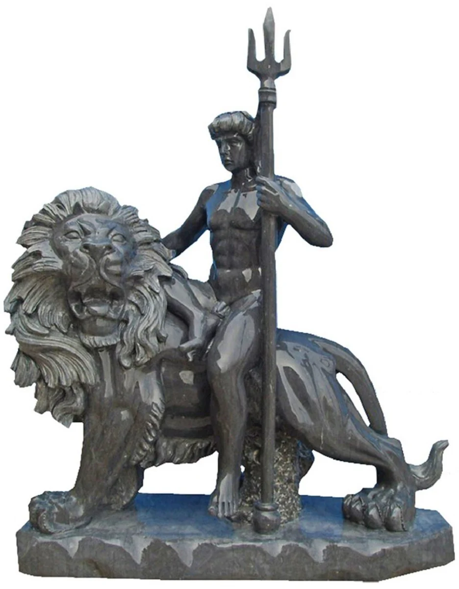 Casa Padrino escultura de m¨¢rmol estilo antiguo hombre sobre le¨®n derecha gris A. 100 cm - Decoraci¨®n de jard¨ªn