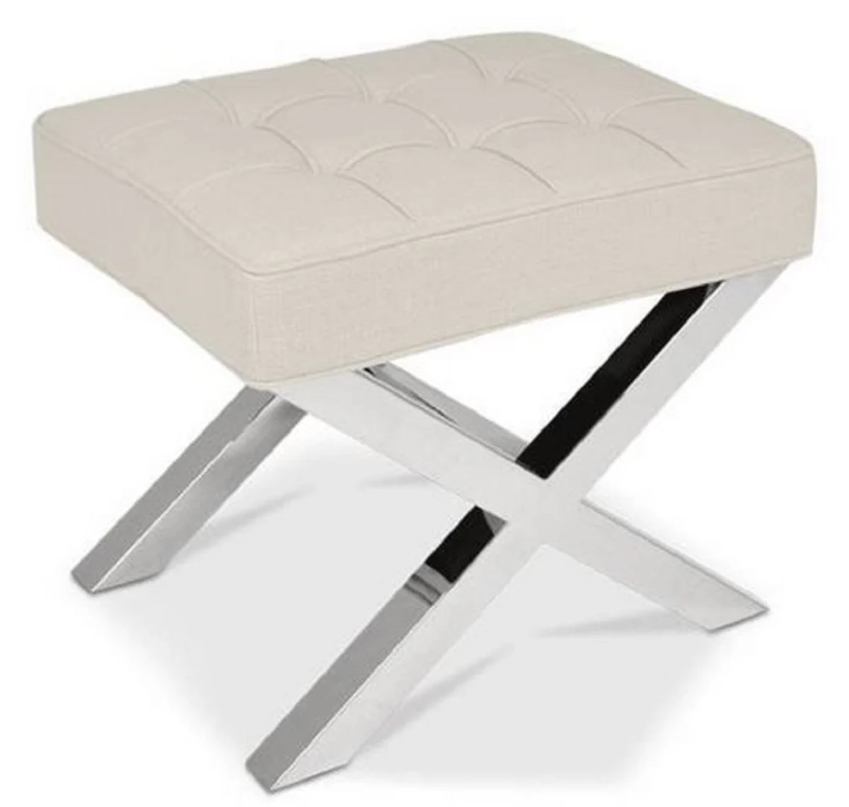 Casa Padrino Taburete Chesterfield Terciopelo de Lujo Beige / Plata 60 x 50 x H. 47 cm - Muebles de Sala - Colecci¨®n de Lujo