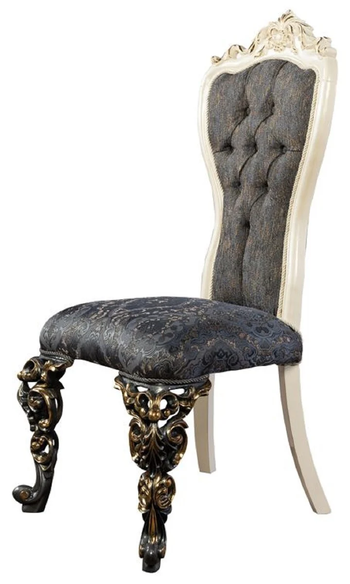 Casa Padrino conjunto de 8 sillas de comedor barrocos de lujo azul / blanco / oro - Sillas de cocina de estilo barroco magn¨ªficos - Muebles de comedor barrocos - Muebles barroco