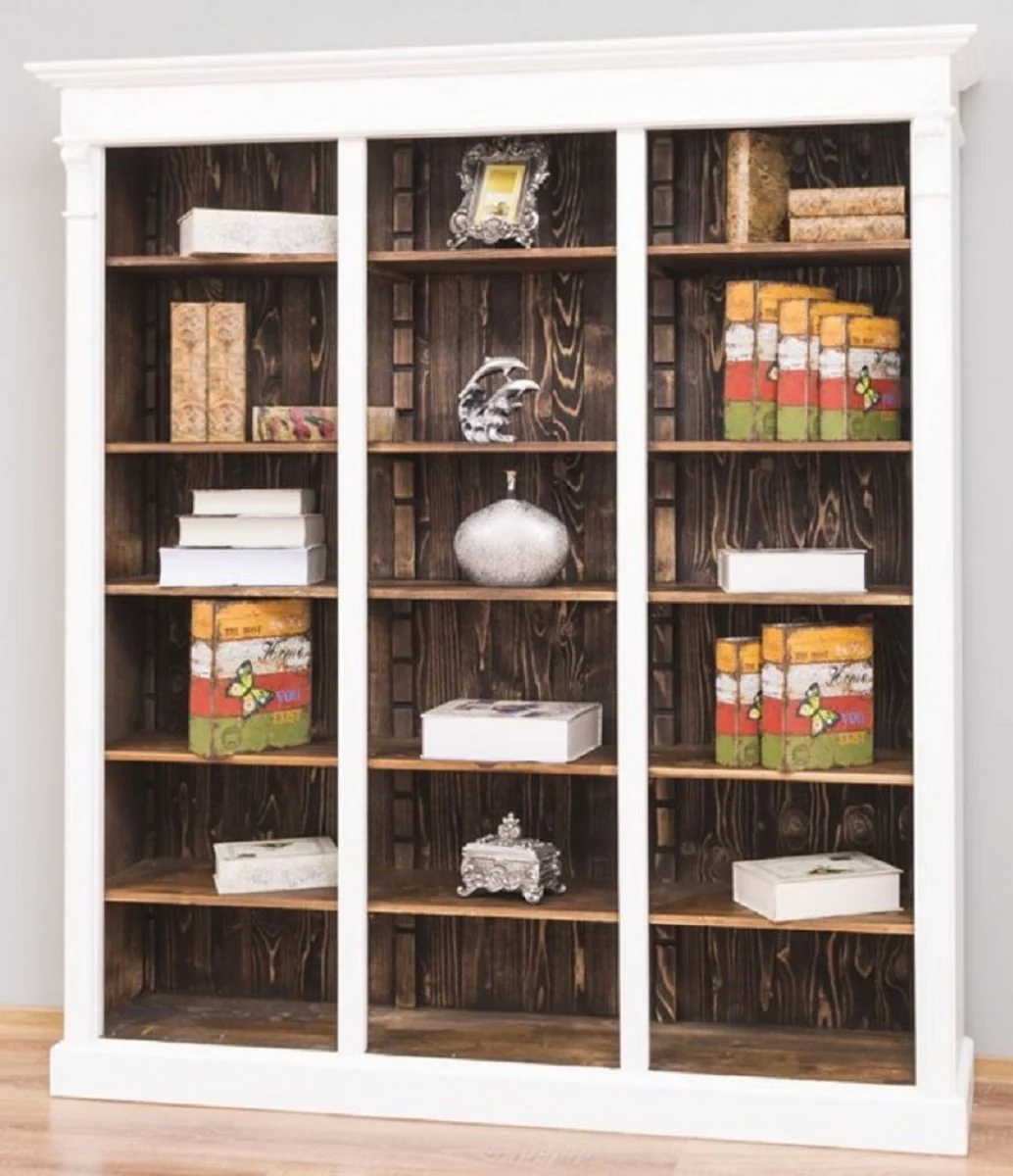 Casa Padrino armario de libros de estilo campestre blanco / marr¨®n oscuro 180 x 39 x A. 197 cm - Armario de sala de estar - Armario de oficina - Muebles de estilo campestre