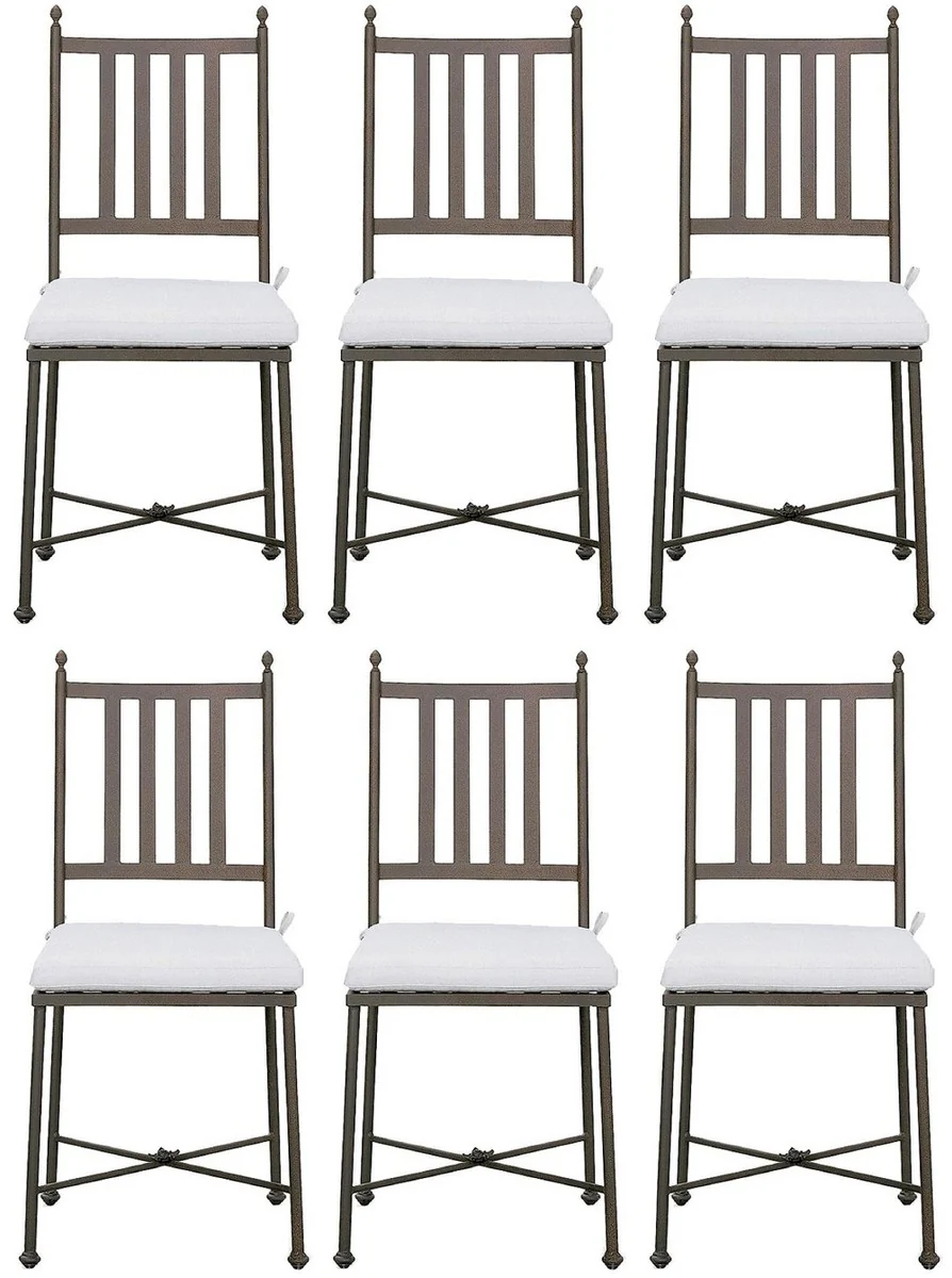 Casa Padrino conjunto de silla de jardín con cojines de asiento marrón / blanco 42 x 45 x A. 103 cm - Sillas de comedor forjadas a mano - Muebles de Comedor de Jardín de Patio