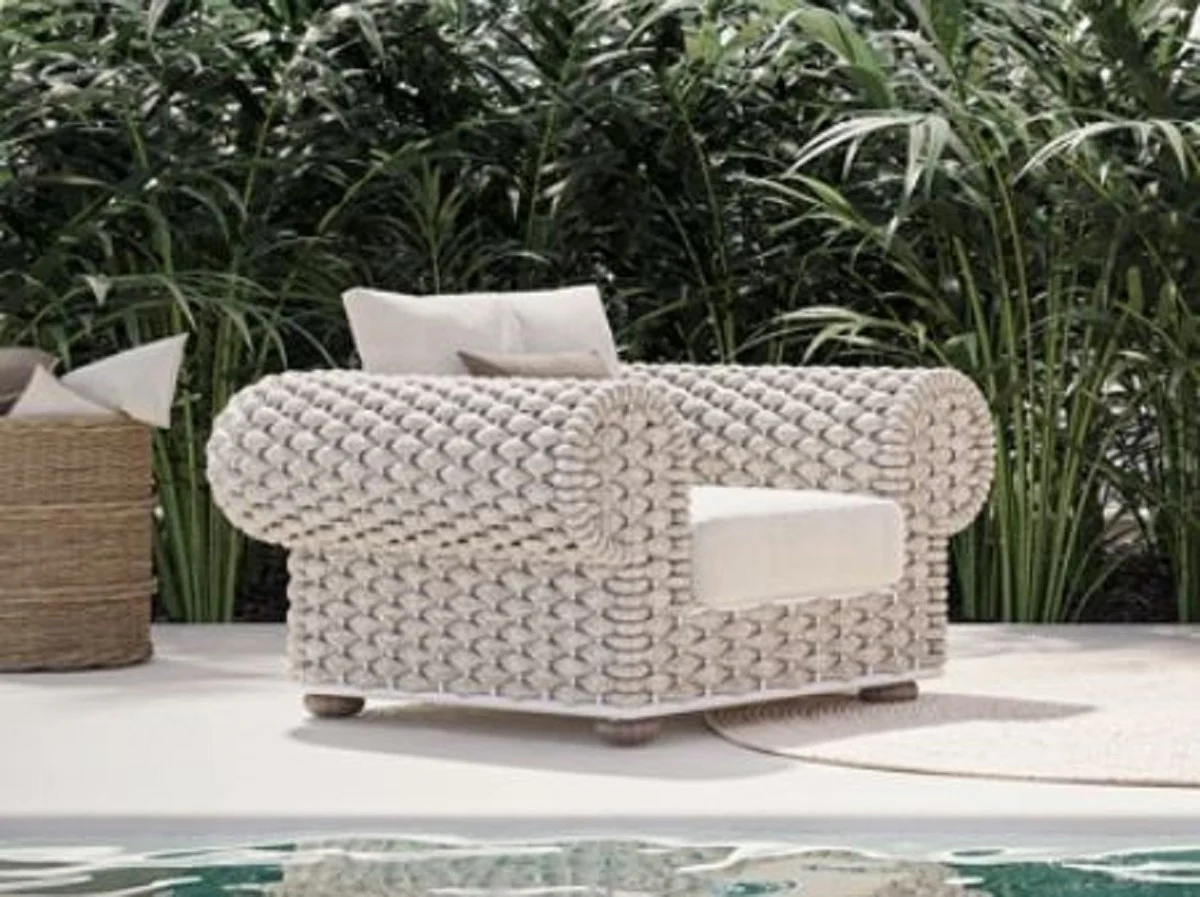 Casa Padrino sill¨®n de jard¨ªn de lujo crema / beige / blanco / marr¨®n 135 cm