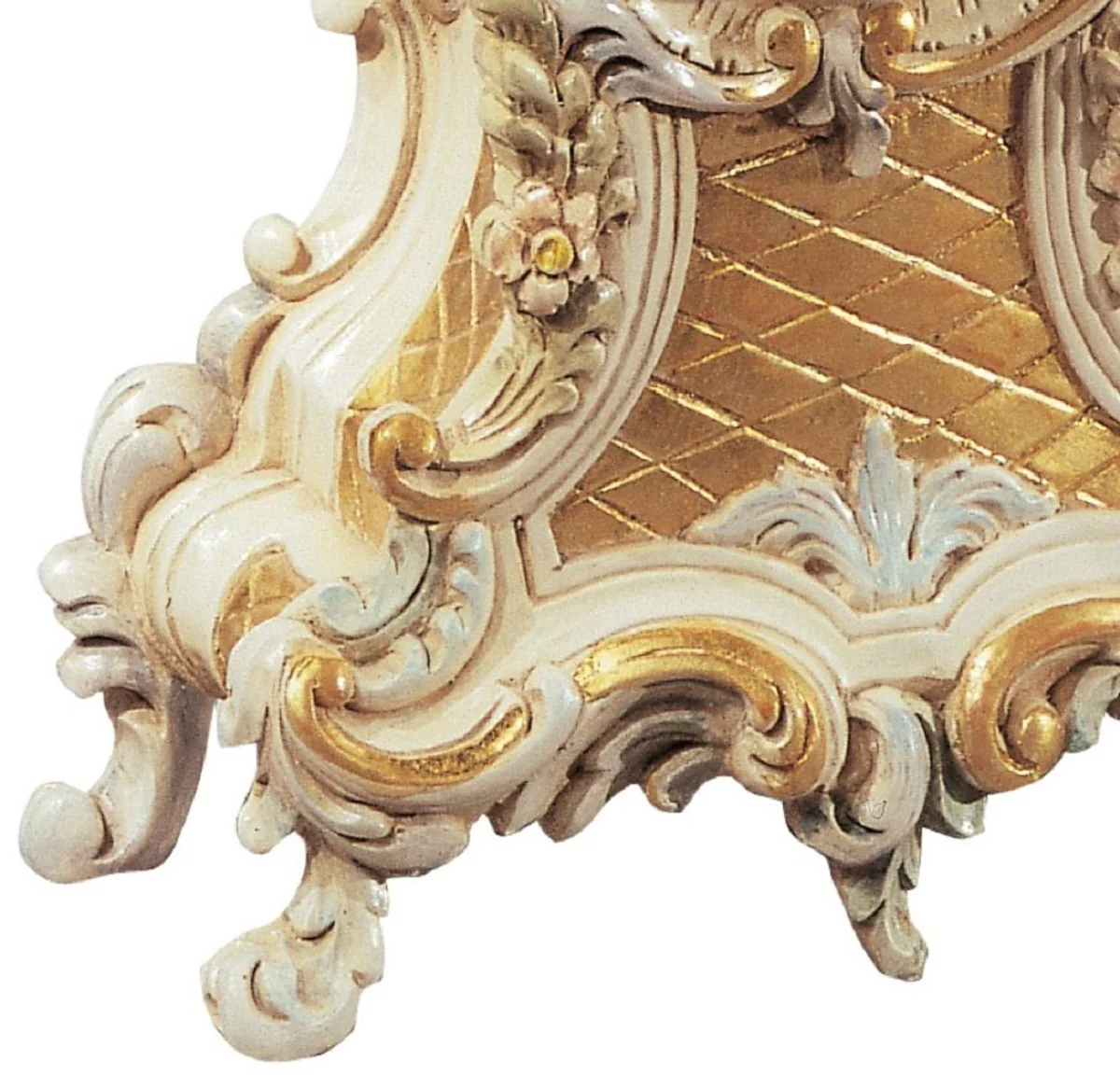 Casa Padrino reloj de mesa barroco de lujo crema / blanco / oro - Magnífico reloj de estilo barroco - Reloj de sobremesa barroco tallado a mano - Calidad de lujo - Hecho en Italia