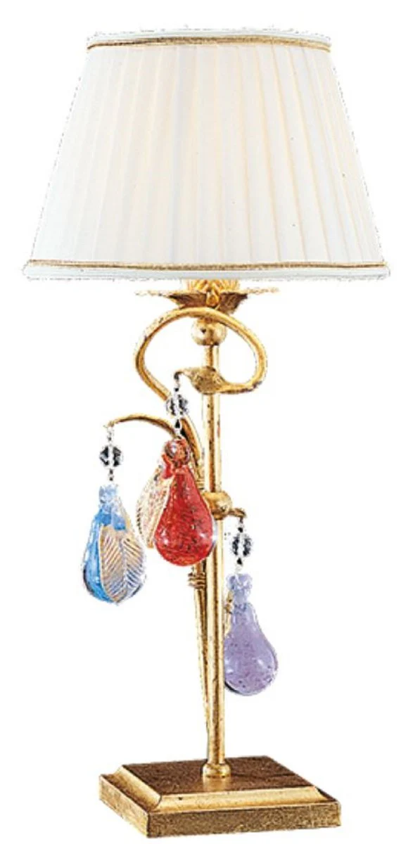 Casa Padrino lámpara de mesa de cristal barroco de lujo oro con pátina / multicolor / blanco Ø 20 x A. 45 cm - Magnífica lámpara de escritorio estilo barroco con cristal Murano - Hecho en Italia