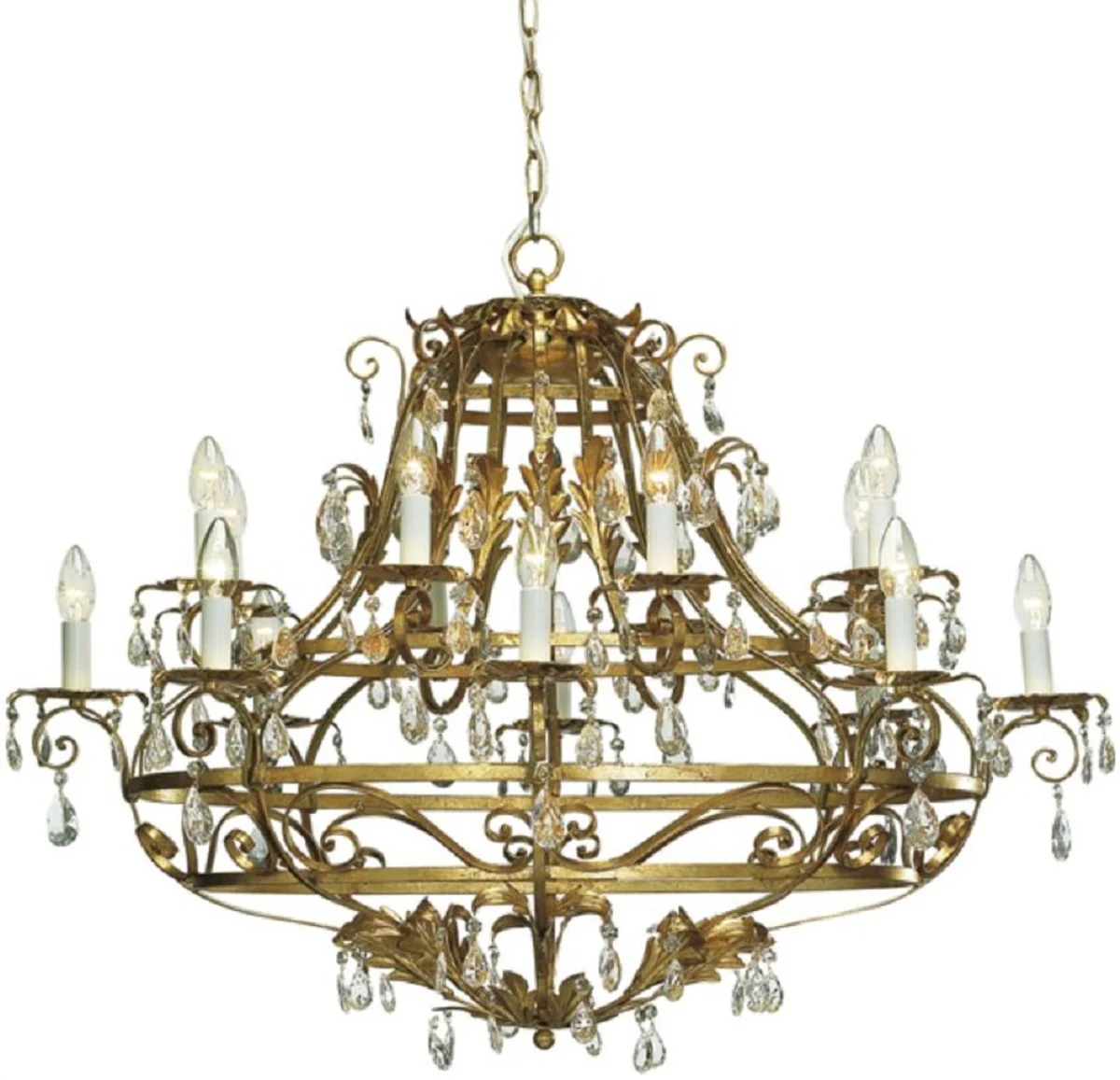 Casa Padrino araña de luces barroco de lujo oro antiguo 100 x 70 x A. 75 cm - Lámpara de Araña Ovalada de Hotel y Restaurante - Noble y Magnífico