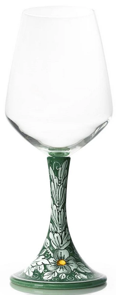 Casa Padrino conjunto de 6 copas de vino de cer¨¢mica de lujo verde / multicolor A. 23,5 cm - Copas de vino hechas y pintadas a mano - Accesorios hoteles y restaurantes - Hecho en Italia