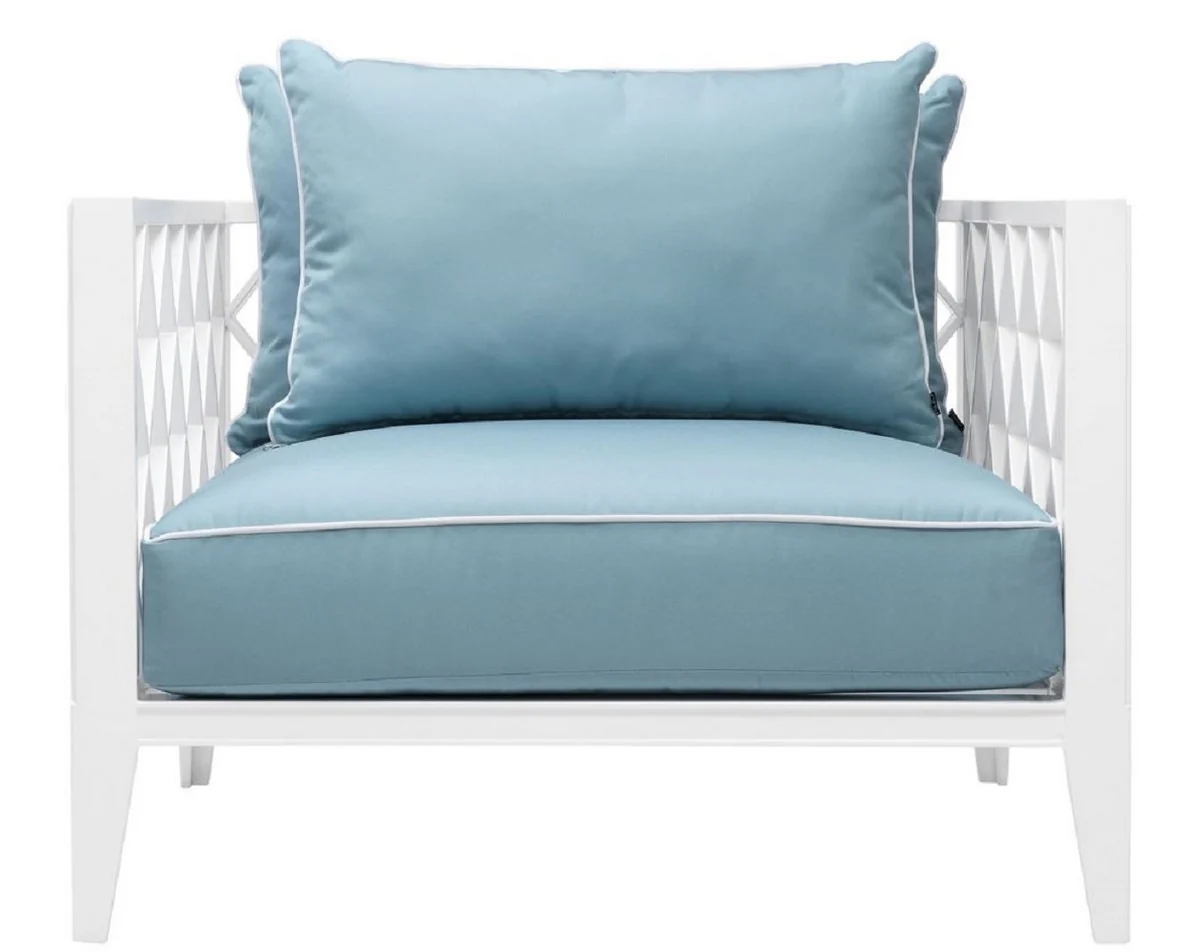 Casa Padrino sill¨®n de lujo con cojines blanco / azul claro 96,5 x 93,5 x H. 68,5 cm - Muebles de Sal¨®n