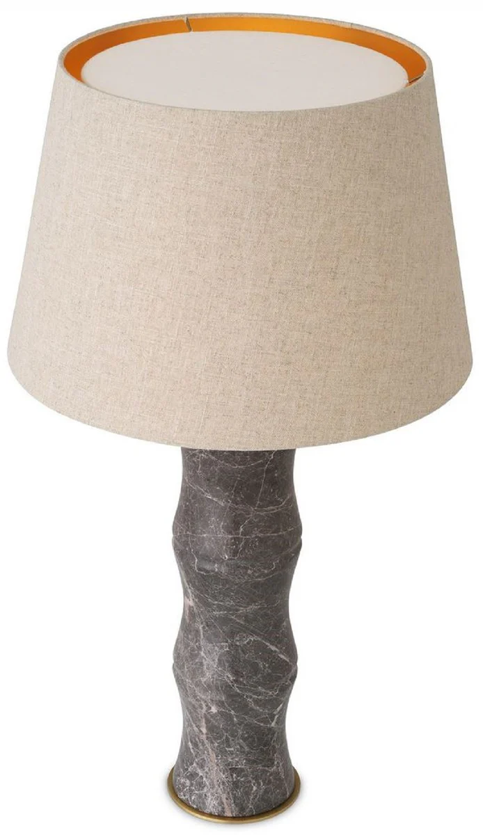 Casa Padrino lámpara de mesa de lujo gris / latón antiguo / beige Ø 38 x A. 88 cm - Lámpara de escritorio moderna de mármol en óptica de bambú - Colección de Lujo