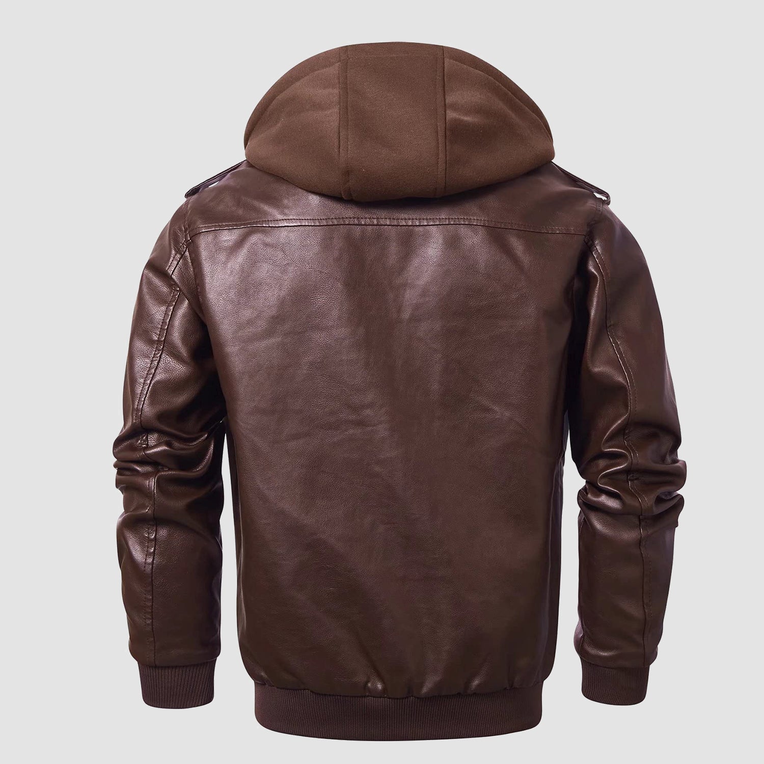 Men's PU Faux Leather Jacket Bomber Jacket with Removable Hood Motorcycle Jacket