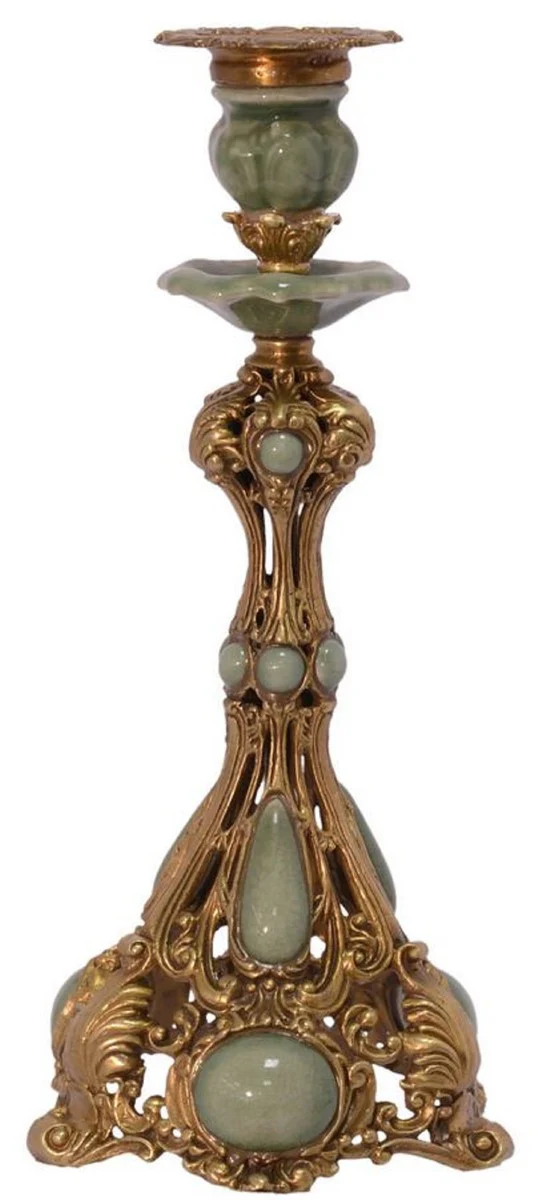 Casa Padrino candelabro Art Nouveau de latón / verde 15,2 x 15,2 x H. 31,8 cm - Accesorios de Decoración Barroco y Art Nouveau