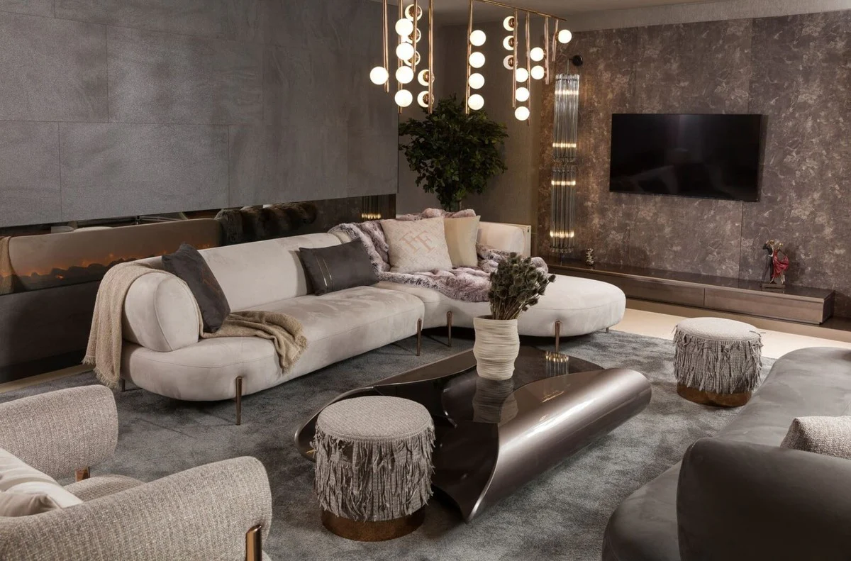 Casa Padrino mesa de centro de dise?o de lujo gris / negro 140 x 90 x A. 35 cm - Mesa de sal¨®n con tapa de vidrio - Muebles de sal¨®n - Muebles de hotel - Muebles de dise?o de lujo