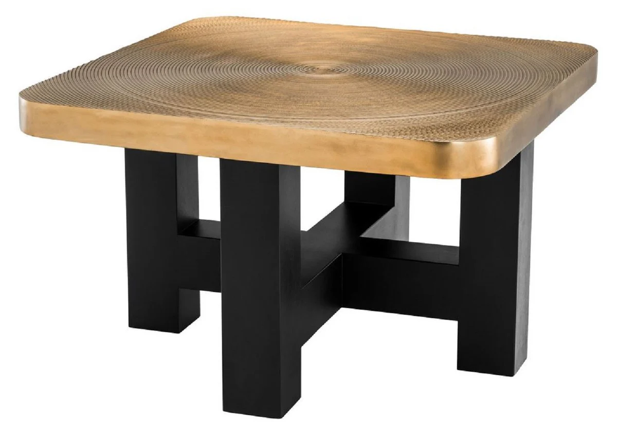 Casa Padrino mesa de centro de lujo lat¨®n / negro 64 x 64 x H. 40 cm - Mesa de centro de lujo con plato de mesa en dise?o de disco de ¨¢rbol - Muebles de sal¨®n de lujo