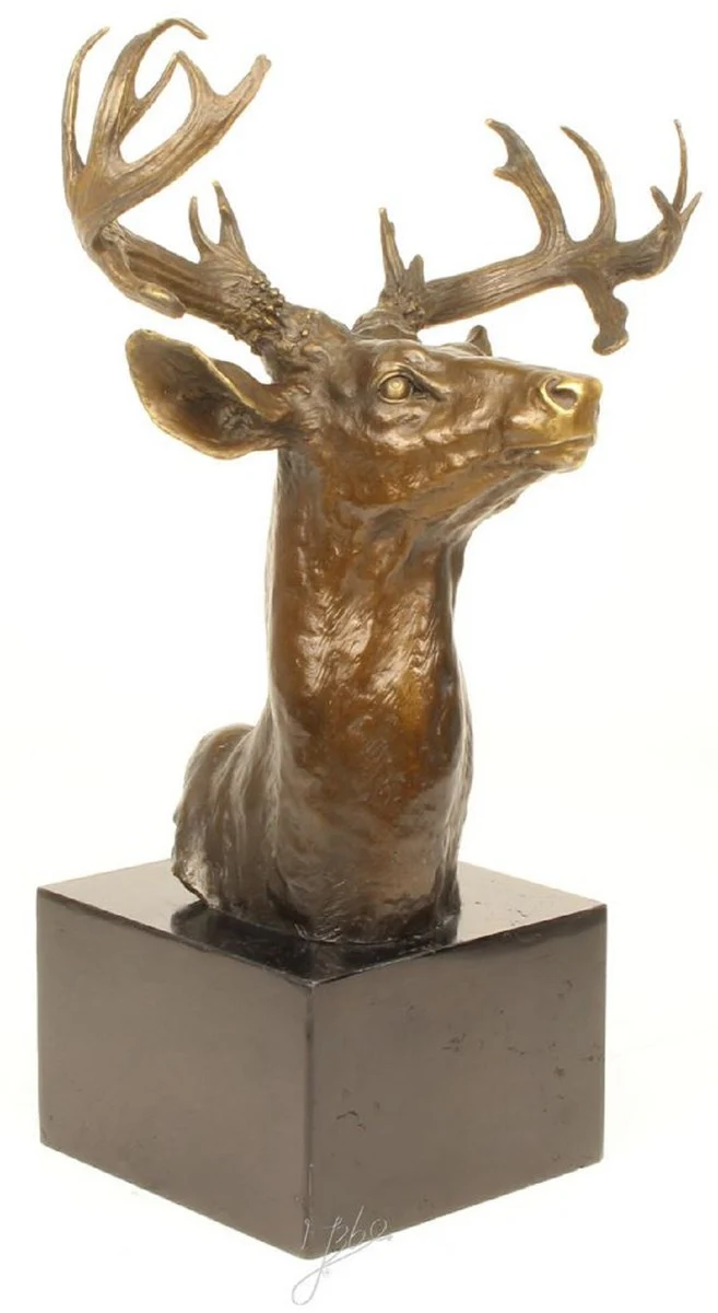 Casa Padrino cabeza de ciervo de lujo bronce figura bronce / oro / gris H. 50 cm - Figura de Decoración Elegante con Base de Mármol